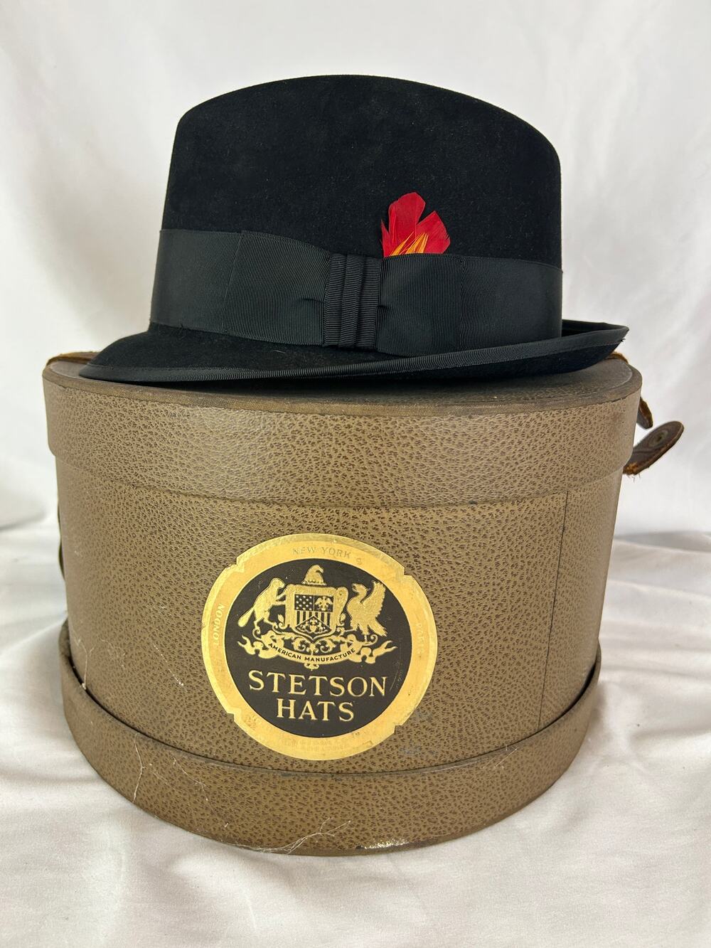 Vintage Royal Stetson Black Fedora Hat 7 1/8 Fur Felt With Box